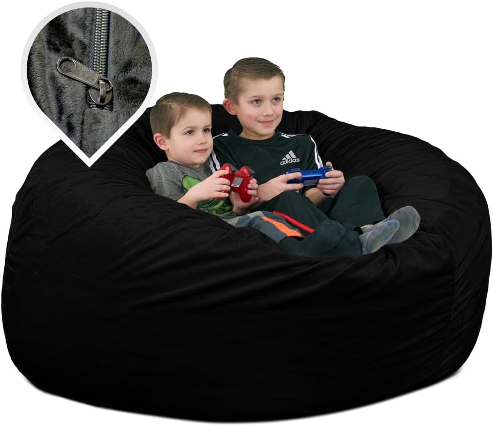 ULTIMATE SACK | 4 Ft Bean Bag Chair Replacement Cover Only | Black Fur | Removable Washable Cover only