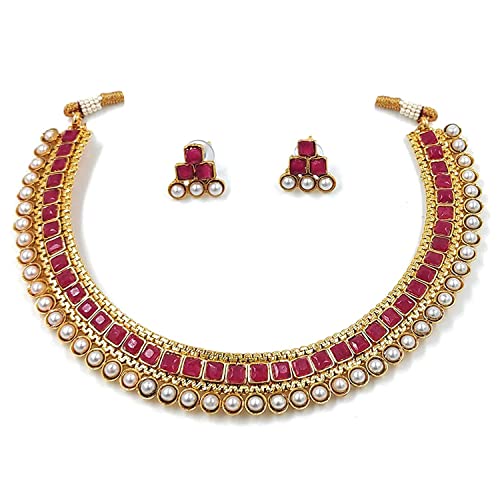 Image of I Jewels Gold Plated Traditional White Choker Necklace Jewellery Set For Women /Girls (MC119)