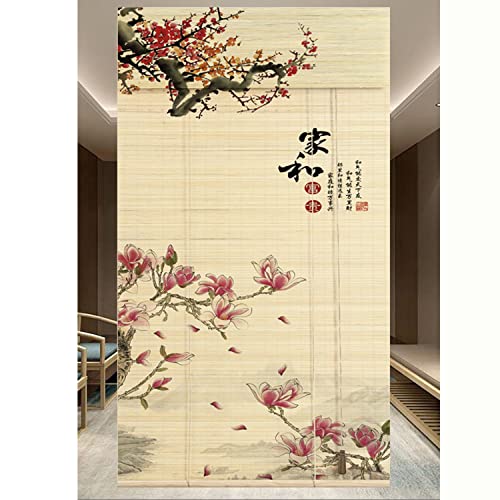 BcofoA Print bamboo roller blinds, Chinese landscape bamboo curtains, used in office interiors, various patterns, and various sizes. (Color : D, Size : 60x130cm/24x51in)