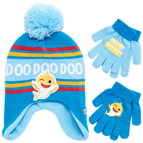 Image of Nickelodeon Boys' Baby Shark Winter Hat and 2 Pairs of Mitten Set (Toddler)