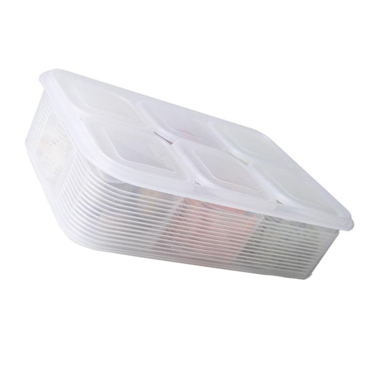 Zerodeko Set 7 Pezzi Contenitori Alimentari Quadrati in Plastica | Bianco, Coperchi Inclusi, Freezer Safe e Microonde, Struttura Visibile per Frutta e Verdura