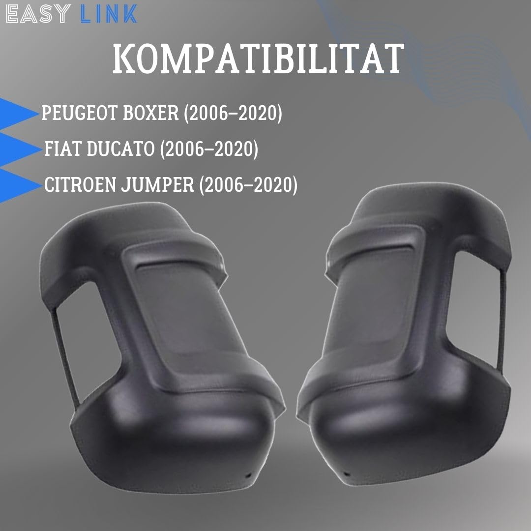 2x Pokrywa lusterka zewnętrznego lewo-prawo czarna krótki uchwyt Kompatybilny z Peugeot Boxer, Citroen Jumper, Fiat Ducato 2006-2020 735424438 735424437