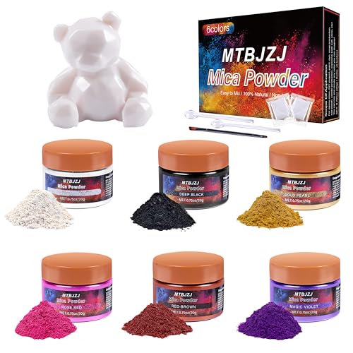 MTBJZJ Mica Powder, 6 Colors - 20g/Bottle of Epoxy Resin Color Pigment for Candle Dye, Lip Gloss Pigment, Soap Making, Slime Colorant, Paint, Bath Bombs,Nail Polish and Eye Shadow