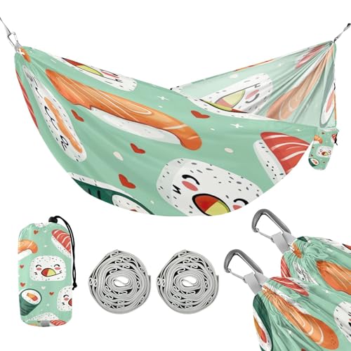 ATTX Sushi Kawaii Pattern Camping Hammock - Lightweight & Portable Hammocks, Heavy Duty 330lbs Capacity for Indoor, Hiking, Backpacking, Travel, Backyard, Beach#487