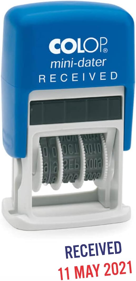 COLOP S160/L1 Received Stamp (Ready to use) with Date (Blue - Red Pad)- Rubber Stamp/Self Inking Stamp