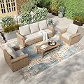 HERA'S HOUSE 4-Piece Patio Furniture Set, All Weather 5 Seats Outdoor Wicker Sofa with 44" Coffee Table, 5.5" Thick Cushion, Outdoor Conversation Set for Garden Deck Backyard, Beige