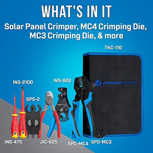 Image of Jonard Tools SPK-100 Solar Panel Crimping Tool Kit for MC3 and MC4 Connector Contacts with Included Spanners and Insulated Screwdrivers