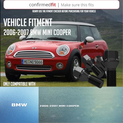Image of Wheel Accessories Parts 20 Pcs Lug Bolt Set M14 x 1.25 Thread Acorn Seat Lug Bolts Black Finish 24mm Shank Length 17mm Hex fits Mini Cooper