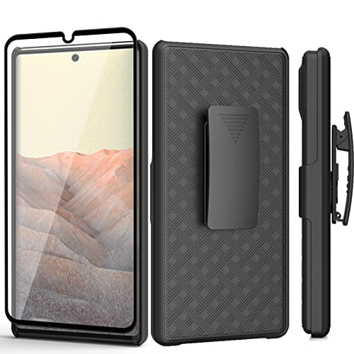 Ailiber Compatible with Google Pixel 6 Pro Case, Pixel 6 Pro Case Holster with Screen Protector, Swivel Belt Clip Holster Kickstand Holder, Slim Rugged Protective Cover for Google Pixel 6 Pro-Black