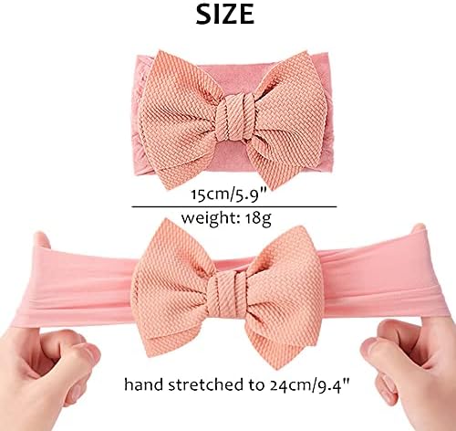 Cinaci 12 Pack Solid Stretchy Nylon Headbands with Big Bow Hair Accessories Wide Headwraps for Baby Girls Infants Toddlers Kids