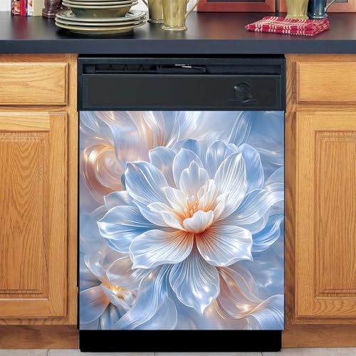 Image of BVBOX Dishwasher Magnet Cover 23 inchx26 inch, Reusable Magnetic Refrigerator Covers, Decorative Magnets Cover Fridge Door Skin Panel Stickers for Home Kitchen Appliance (Blue Lotus, 23 inchx26 inch)