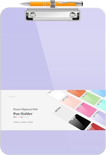 Sooez Portapapeles de plástico con soporte para bolígrafo, 10% más grueso Tableros de clip de 8.5 x 11 pulgadas con clip de perfil bajo, bonito