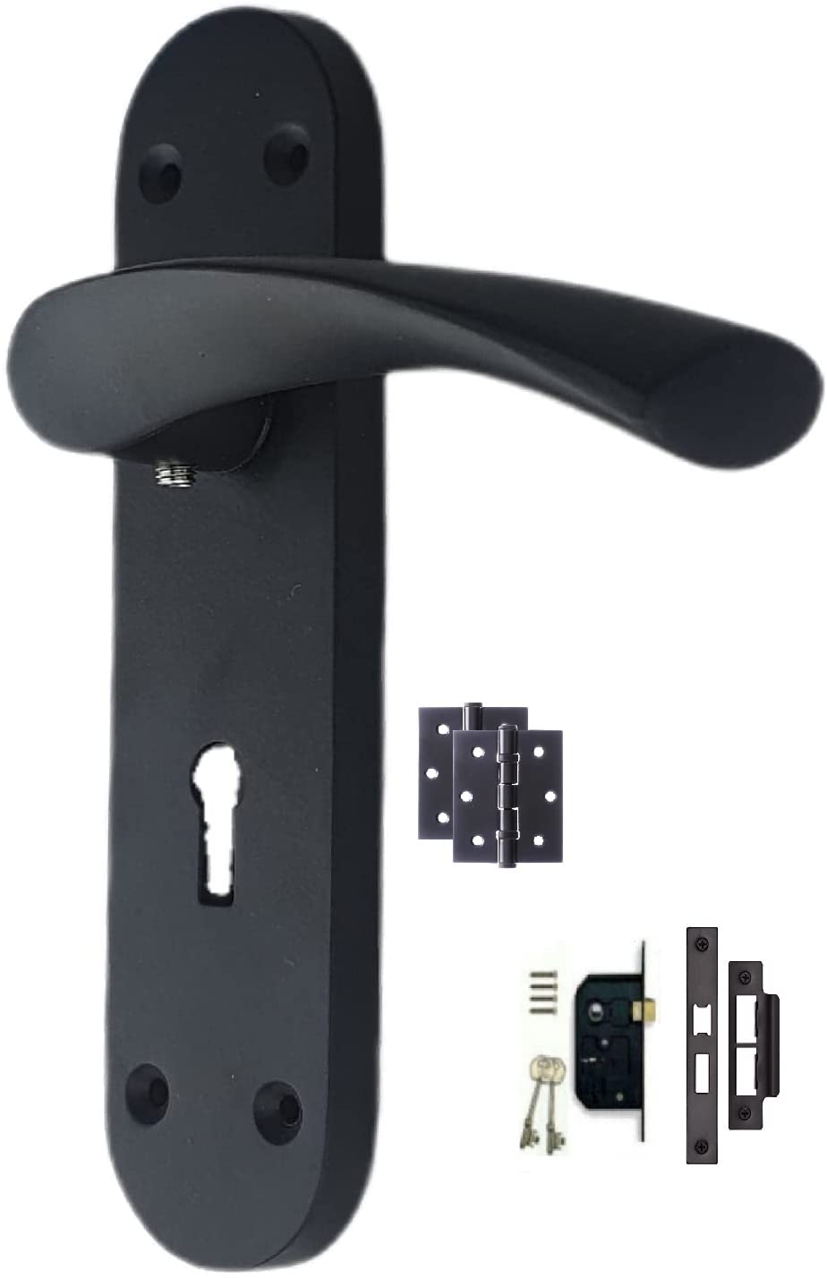 Golden Grace Astrid Lever Lock Door Handle Set - Matt Black - 182 x 45mm