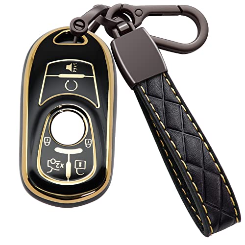 Image of for Buick Car Key Fob Cover Soft TPU with Keychain Shell Full Protective Smart Key Fob Case Compatible with Buick 2015-2023 GL8 Verano Enclave Regal Lacross Encore Envision 6 Button, Black