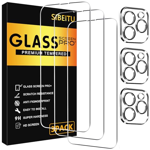 SIBEITU 3 Pack Screen Protector for iPhone 13 Pro with 3 Pack Camera Lens Tempered Glass Protector, 6.1 Inch HD Clear Glass Film 9H Hardness Full Coverage, Scratch Resistent, No Air Bubbles