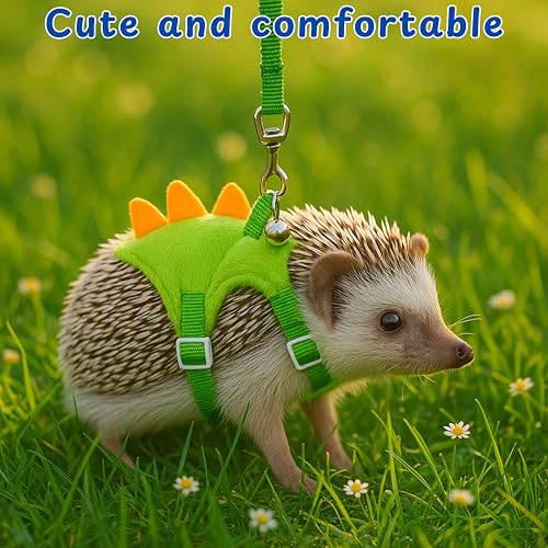 Image of Hedgehog Leash and Harness Clothes Accessories, Dinosaur Shaped Harness Leash for Training Playing, Hamster Clothes for Ferret Guinea Pig Hamster, Hedgehog Accessories, Guinea Pig Outfits (Green)