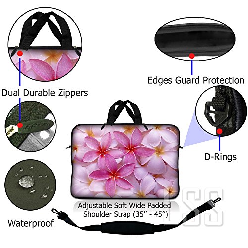 LSS 17-17.3" Laptop Sleeve Bag with Matching Laptop Skin Sticker Combo | Carrying Case w/Handle & Adjustable Shoulder Strap for 16" 17" 17.3" 17.4" - Pink Plumeria Flower4