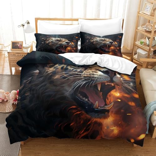 Housse de couette léopard 3D douce anti-plis lit enfant - 3