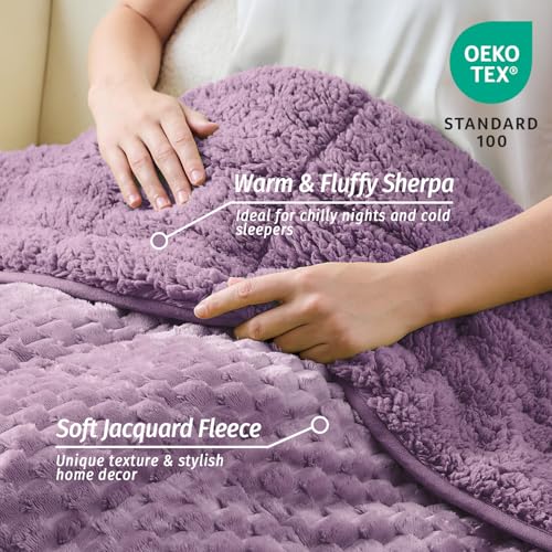 Wemore Fleece Weighted Blanket for Adults (60" x 80" 20lbs, Purple), Dual Sided Cozy Soft Sherpa Heavy Blanket, 3D Imitation Turtle Shell Warm Jacquard Flannel Weighted Blankets for Couch and Bed
