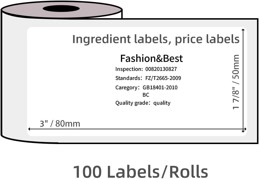 Label Maker Paper, Phomemo M110 Labels for Small Business, Multi-Purpose White Thermal Paper for Phomemo M110 M120 M200 M220 Printer, Black on White, 1.97"x3.15"(50x80mm), 100Labels/Roll