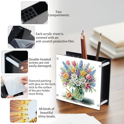 Image of DIY 5D Diamond Painting Pen Holder Set, Flower Diamond Art Desk Organizer, Perfect for Back to School Season, DIY Pencil Holder Crafts, Decorative Home Office Supplies Organizer