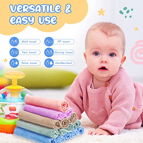 Image of Handepo 100 Pack Baby Washcloths Bulk 10 x 10 Inch Microfiber Coral Fleece Baby Face Towels Absorbent and Soft Wash Cloths for Newborns Infants and Toddlers(Colorful)