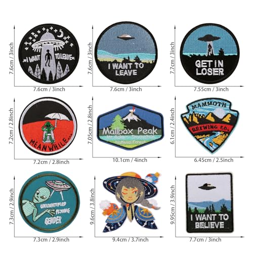 Woohome IRON ON PATCHES SKULL EMBROIDERED 01 Patch Embroidered, 9 Pcs Et Iron On Applique Ufo Sew On Patches Peak Iron thumb #4