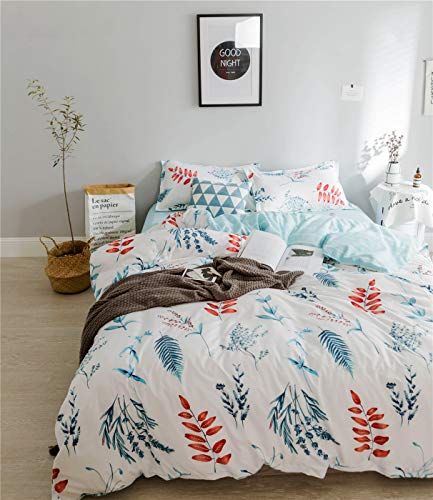 Odot Juego de Ropa de Cama de 3 Piezas, Cactus Microfibra Cómodo Juego de Fundas de Edredón con 1 Funda Nórdica y 2 Funda de Almohada para Familiar y Niños (Cama 90-150x200cm,Hojas Rojas) Cover