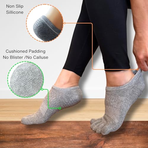 Soxsense Pilates Grip Toe Socks for Women & Men, Cushioned Low-Cut Five Finger Socks Non Slip for Yoga, Barre, Gym3