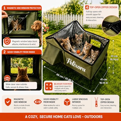 Heated Cat House for Outside, Weatherproof Insulated Winter Shelter with Elevated Base & Clear Window Magnetic Escape Door for Safety, Covered, Large Outdoor Cat Shelter for Stray, Barn Cats — view 6