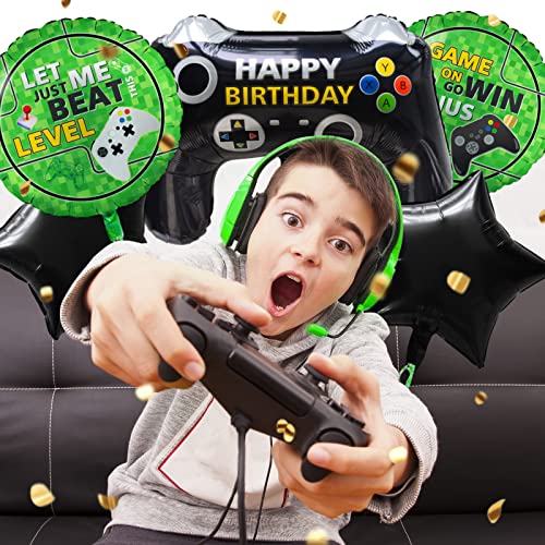 Image of 5 Pcs Video Game Party Decoration, Level Up Birthday Balloons,Video Game Foil Balloon for Game On Birthday Party Supplies