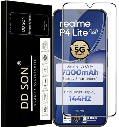 Image of DD SON Premium Tempered Glass Screen Protector Guard Compatible For Realme P4 Lite 5G | Edge to Edge Coverage With Easy to installation kit for Smartphone