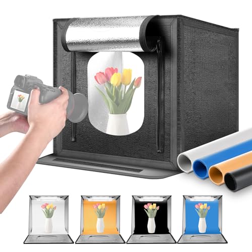 NEEWER 50W Mini Studio Photo Améliorée, 24'x24' Pliable Portable, 4 Fonds, 5600K 160 LED 5200lx/0,5m, Tente de Prise de Vue pour Cabine à Intensité Variable Light Box pour Bijoux Électroniques, LP60