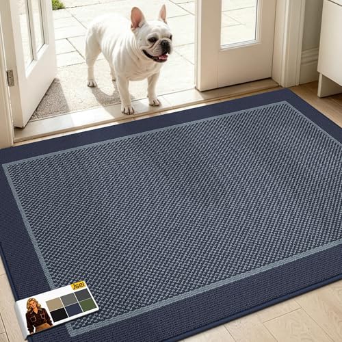 JSEI Dirt Trapper Door Mat 36"x60", Non-Slip Washable Doormats Entryway Rugs, Trap Dirt Absorbent Welcome Mat, Low Profile Floor Mats for Front Back Door and Entrance, Blue