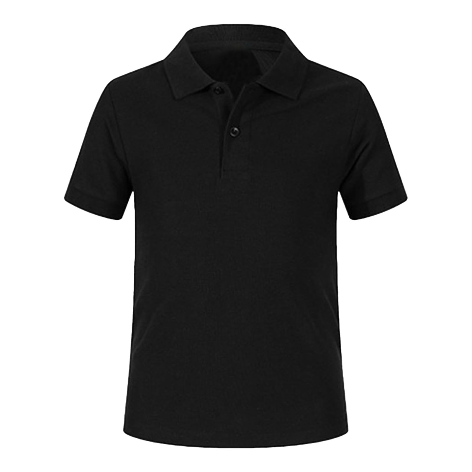 Boys ???????????????? Shirt Short Sleeve Cotton Tee with Button Up Collar, Solid Color Toddler Kids Casual (Black, 7-8 Years)