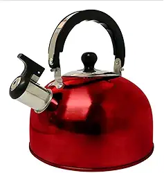 Chaleira em Aço Inox com Apito, 2 Litros, Vermelha, Tampa Ergonômica