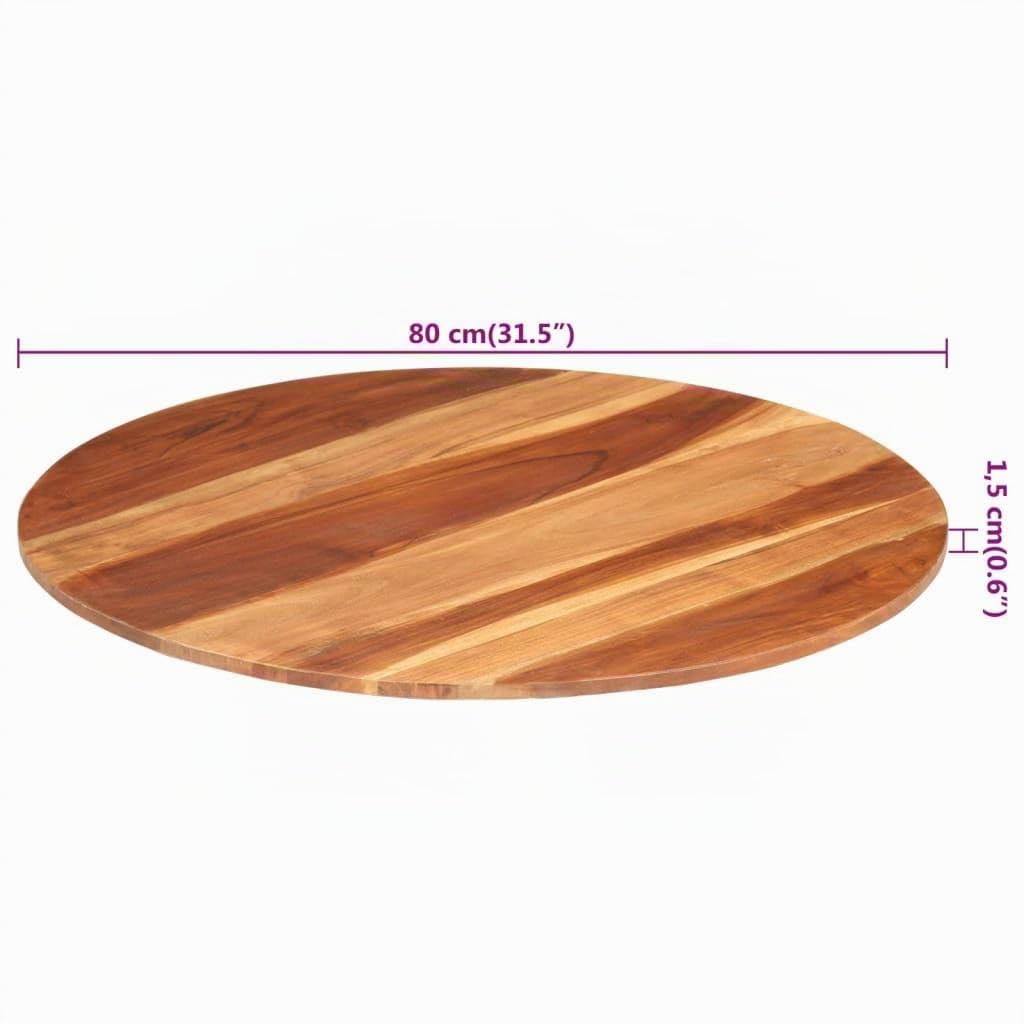 Tomostar Dessus de Table, Plateau de Table à Manger Remplacement Bois Massif d'acacia Rond 15-16 mm 80 cm