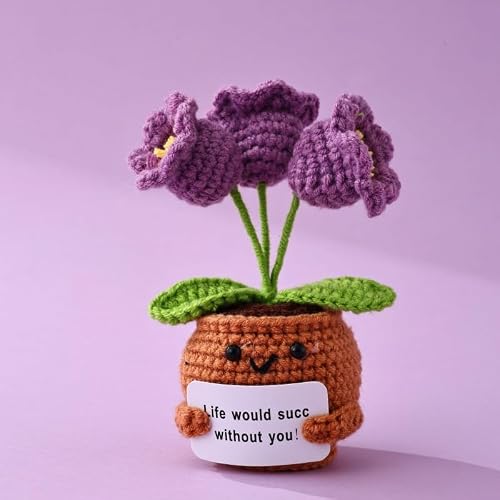 Handmade Crochet Flower Pot Gift – Knitted Flowers Potted Plant for Family, Friends, Colleagues – Cute Graduation Ceremony Gifts, Birthday Gifts, Desk Decor, Unique Yarn Flower Bouquet