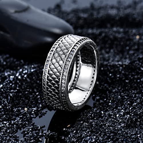 Pytali Dragon Scales Band Ring For Men Sterling Silver Vintage Gothic Punk Ring Jewelry(10) #TOP1