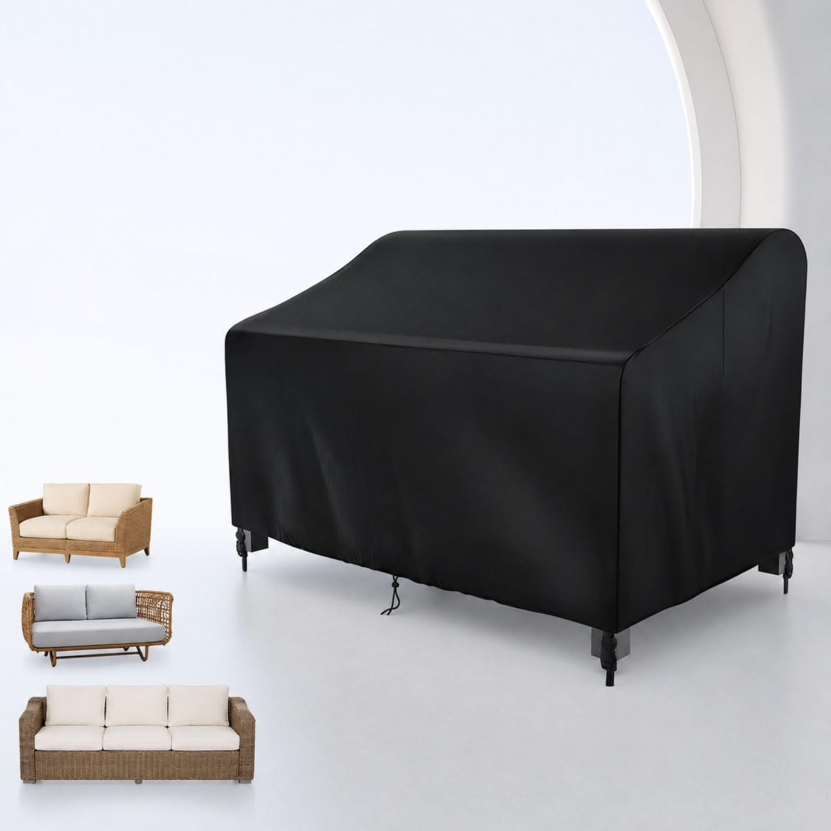 Garden Bench Cover Waterproof, 210 D Oxford Polyester Outdoor Sofa Cover, Patio Loveseat Cover with Adjustable Drawstring, Dustproof UV Resistant Furniture Protector, Bl(Size:163 x 66 x 89 CM,Color:A)