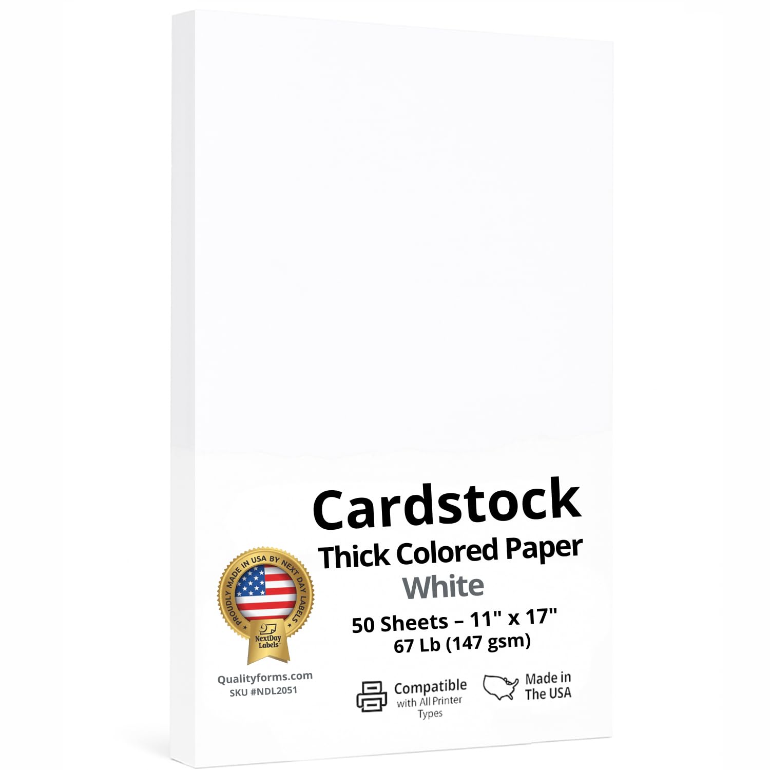 NextDayLabels Color Cardstock Paper - 50 Sheets -11" x 17" - White 67 lb (147 gsm) - Thick Colored Paper for Crafting, Invitations, Posters, Flyers,