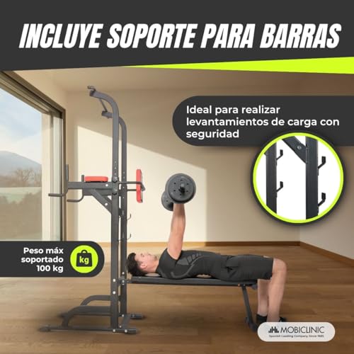 Mobiclinic® Fitness, Estación de musculación, 9 en 1, Plegable, Domifit, Ajustable 7 Alturas, Barra dominadas, Banco reclinable, Soporte para Barras, Multifunción, Antideslizante, Acolchada - Image 8