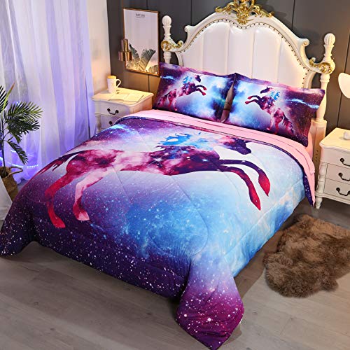 Wowelife 5-Piece Bedding Sets For Girls Queen, Premium Galaxy Unicorn Comforter Set Queen, 3D Unicorn Bedding Set, Comfortable And Soft For Kids And Adultss(Galaxy Unicorn, Queen) #TOP2