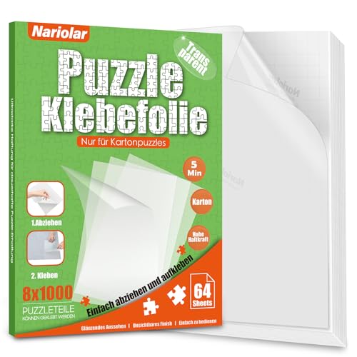 Nariolar Ultra-haftende Transparente Puzzle Klebefolie 64 Puzzlekleber zum Fixieren und Schützen von bis zu 8 x 1000-Teile-Puzzles