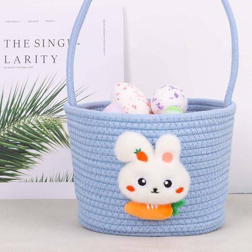 Image of DIYASY Easter Basket for Kids, Woven Bunny Eggs Basket with Handle Gifts Tote Bag Candies Buckets for Boys Girls Toddler Baby Party Decorations Blue