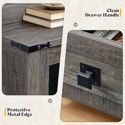 Image of AMERLIFE Farmhouse Nightstand Set of 2, Wooden Side Table with Drawers & Open Shelf, Narrow /Small Bedside End Table, Wood Night Stand for Bedroom /Dorm /Home Office, Rustic Grey Oak