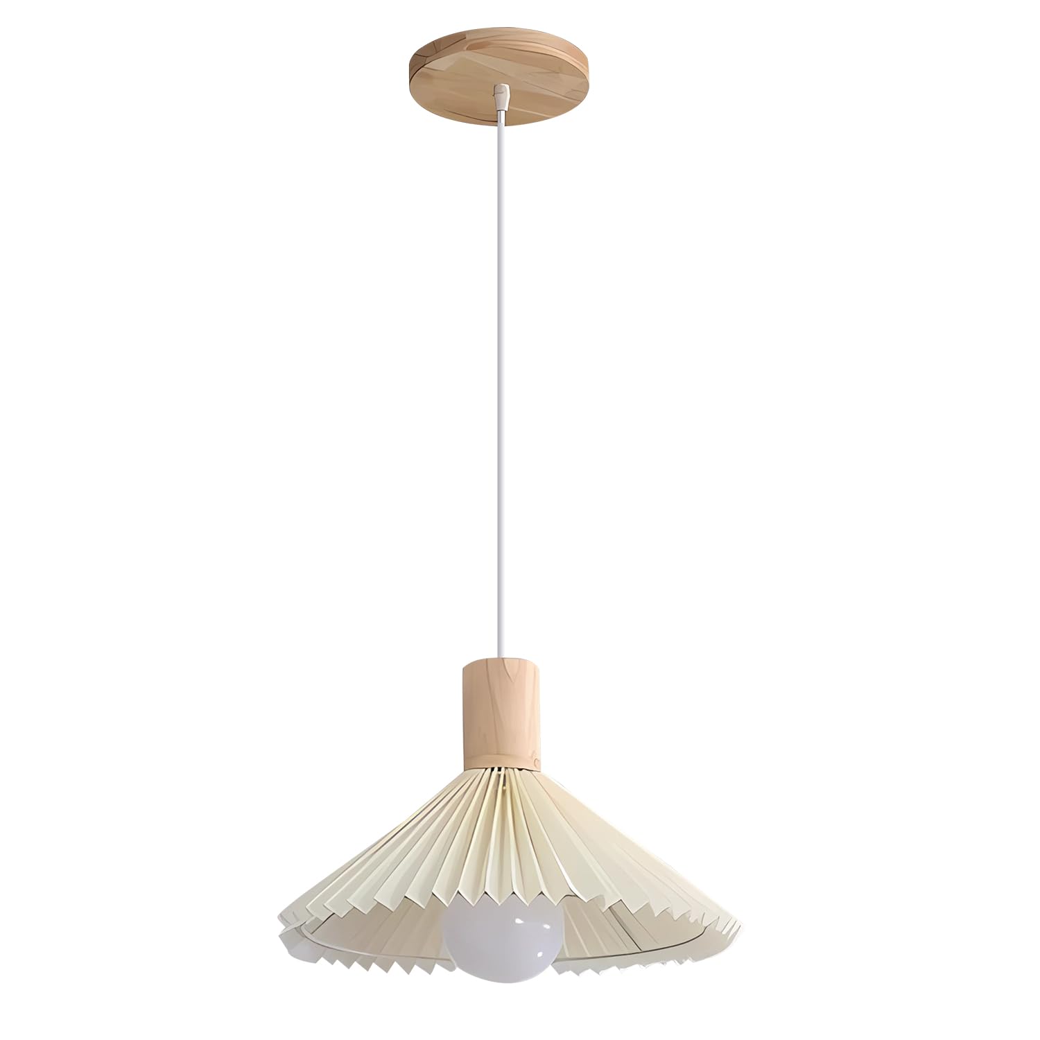 KCO Lighting - Lámpara de techo vintage de tela blanca tradicional plisada a rayas de mediados de siglo moderna para isla de cocina, lámpara colgante grande de madera, L1165-30