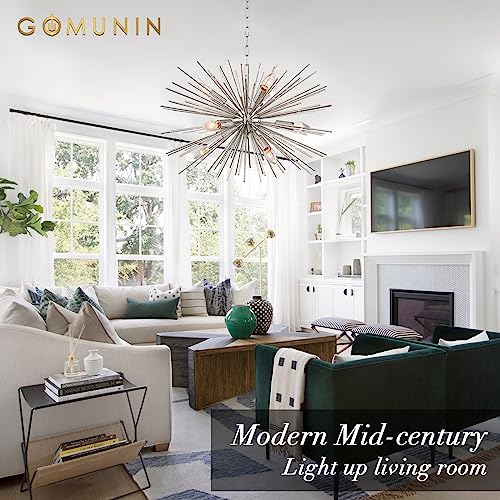 Gomunin Astra Sputnik Satellite Pendant Light 9-Light Nickel Sputnik Chandelier Mid Century Starburst Chandelier For Living Room Bedroom Hallway Dining Room Kitchen Island,23In Wide, Solid Metal 12Lb #TOP2