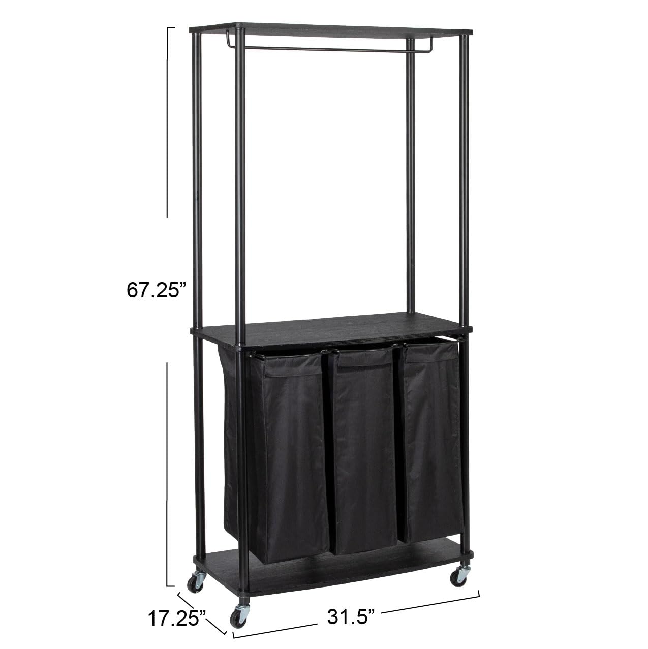 Household Essentials 3-Bag Laundry Center, Smooth Laminate Shelving, Sturdy Steel Frame