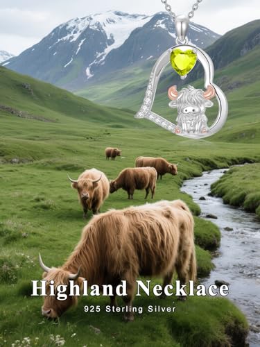 Seiyang Highland Cow Necklace 925 Sterling Silver Scottish Highland Cow Pendant Necklace with 12 Months Birthstone Birthday Jewelry Gifts for Women3